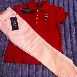 Polo by Ralph Lauren Red Shirt and White Pants Set